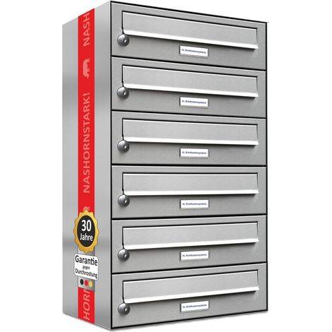 6er Edelstahl Briefkasten Anlage 6 Fach Wandbriefkasten Postkasten (1/5)