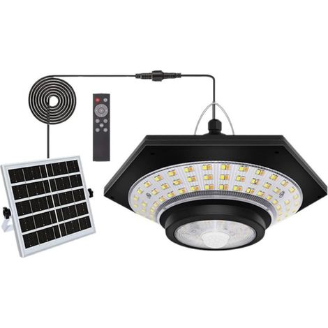 Lampe solaire pour abri de jardin 1000 lm avec télécommande détecteur de mouvement IP65 étanche pour jardin, garage, cour, noir, 18 x 21 cm (1/5)