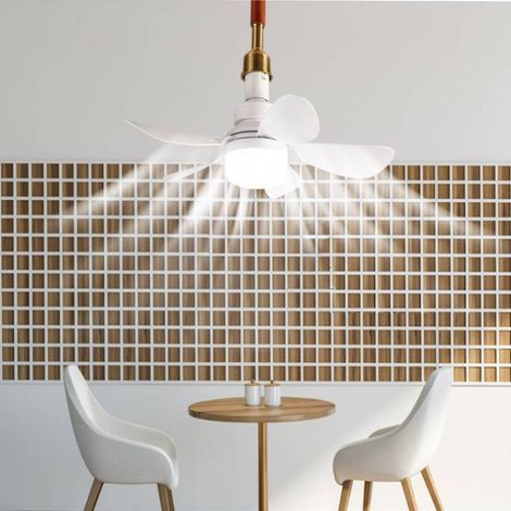 Ventilateur de plafond encastré compact à cinq pales de 40 cm, flux d'air réversible, 3 températures de couleur sélectionnables et télécommande, blanc (1/5)