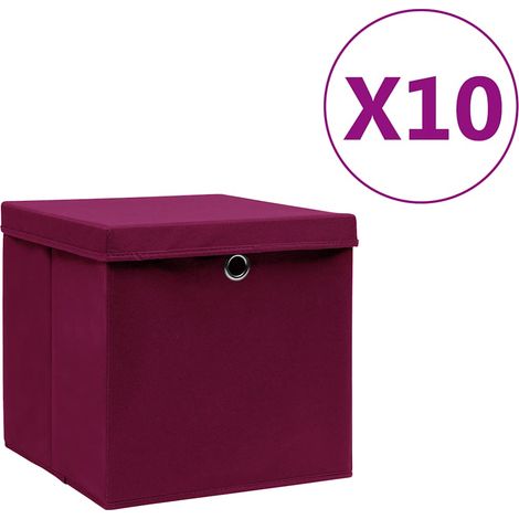 Boîtes de rangement et couvercles 10 pcs-Coffre de rangement-Stockage Rangement 28x28x28cm Rouge foncé 236855 (1/5)