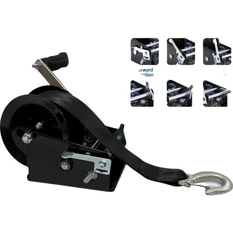 Handwinde, 3500 lbs Zugkraft, doppelte Seitenratsche, schwarz (1/2)