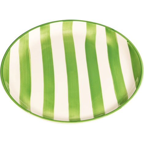 Set 2 Piatti Piani Righe Artigianali Diametro 28 cm Made in Italy Design Elegante e Moderno Colore Verde per Servizio Tavola di Alta Qualità (1/3)