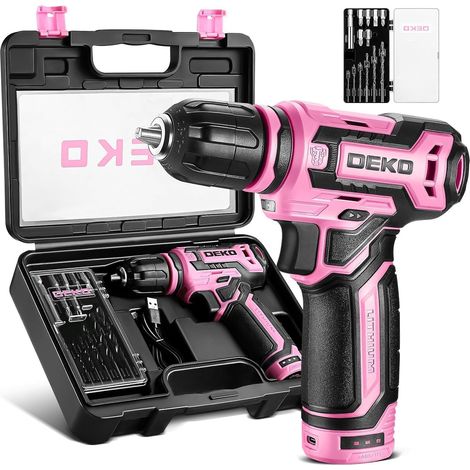 Perceuse Visseuse Sans Fil 12 V - Visseuse Devisseuse Sans Fil Rose avec Coffret Cadeau pour Femme, Accessoires 13 Pièces, Perceuse électrique pour Percer et Serrer/Desserrer Les Vis (1/5)