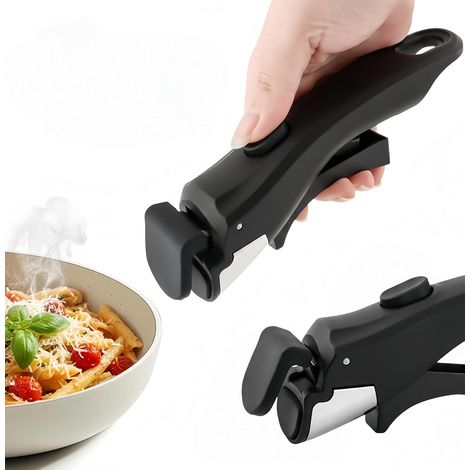 Universeller abnehmbarer Griff für Töpfe und Pfannen, ergonomischer und hitzebeständiger abnehmbarer Griff, Tragkraft 10 kg, hitzebeständig (250 °C), rutschfester Griff für Küche und Camping (Schwarz) (1/5)