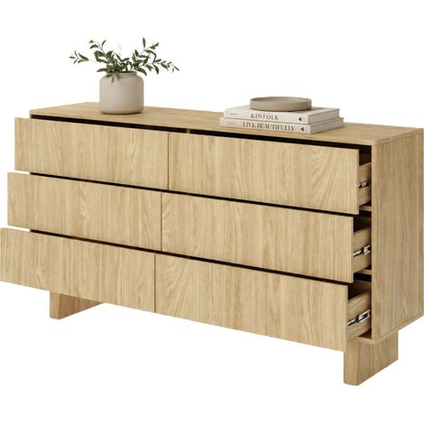 Credenza Hasimi, Madia 6 Cassetti, un Ripiano, Apertura Scorrevole, 154x38x83h cm Marrone Rovere