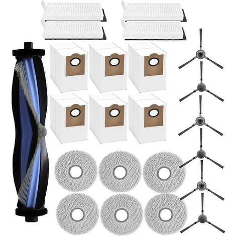 Kit de 23 pièces de rechange pour aspirateur robot Lefant M3 : brosses latérales principales, lingettes de nettoyage, filtres, sacs à poussière et accessoires. (1/5)