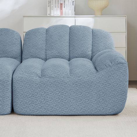 Canapé modulaire 2 places sans montage, forme coquille, coussins profonds, bleu, pour salon ou appartement, prêt à l'emploi, assise confortable, mobilier cosy. (1/5)