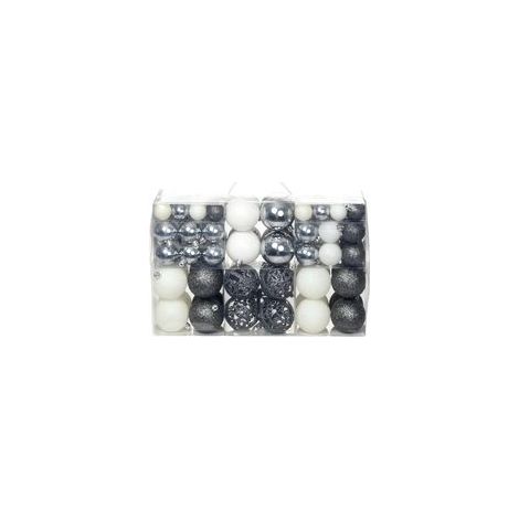 Set mit 100 Weihnachtskugeln 3/4/6 cm Weiß/Grau-Crezuo
