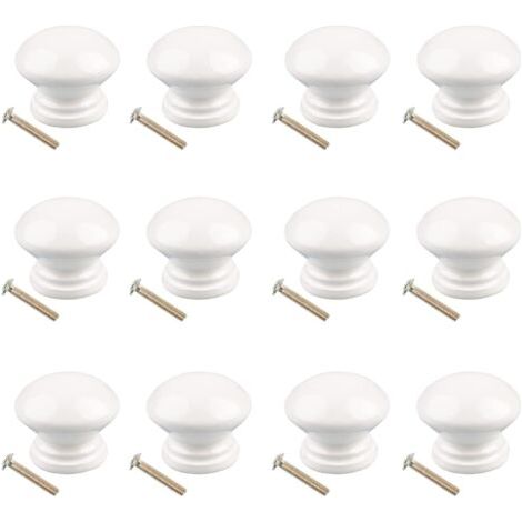 Lot de 12 Bouton de Meuble, Poignée Meuble Bois avec Vis, Poignee de Meuble Ronds Blanc, Boutons de Portes pour Placards, Commodes, Armoires (1/5)