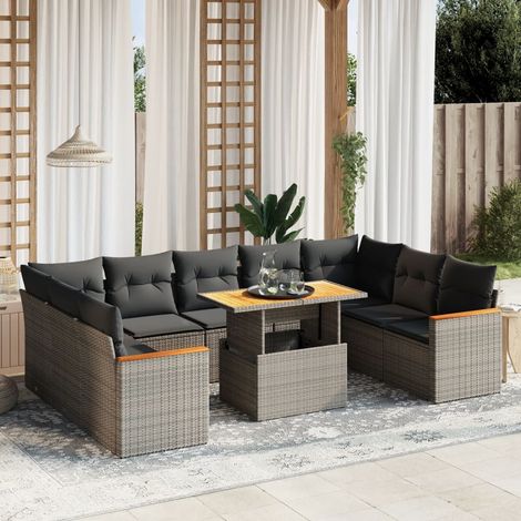 10-tlg. Garten-Sofagarnitur mit Kissen Grau Poly Rattan vidaXL (1/3)