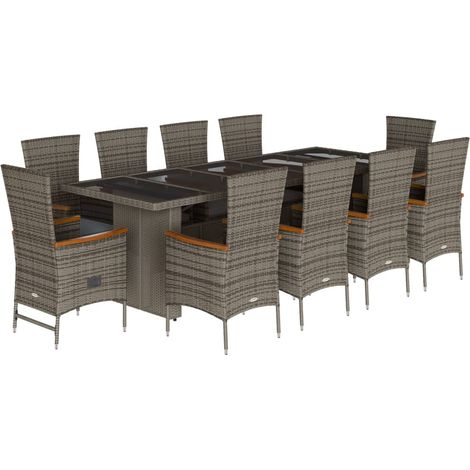 Maison Exclusive - 11-tlg. Garten-Essgruppe mit Kissen Grau Poly