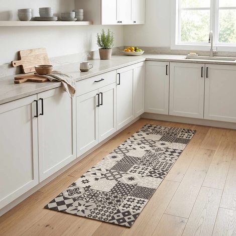 vidaXL Tappeto da Cucina mosaico grigio 180 x 60 cm 100% Poliammide