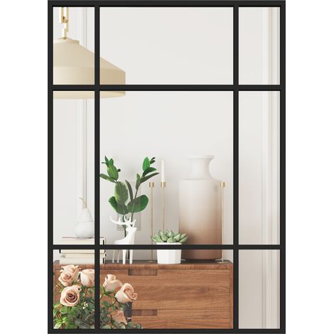 HOMCOM espejo rectangular de pared espejo de ventana 70x50 cm con marco de metal espejo decorativo para salón dormitorio entrada negro