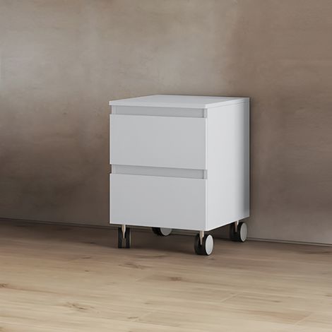 Carrello 2 cassetti 41x44xH58 in legno multiuso Bianco opaco con ruote (1/3)