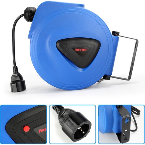 Randaco enrollador eléctrico automático enrollador de cable automático carcasa de plástico de 20 m cable de 1,5 m giratorio 180°