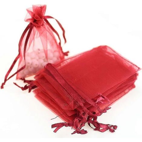 Lot de 60 pochettes cadeaux en organza transparent rouge avec cordon de serrage, 15 x 23 cm (1/5)
