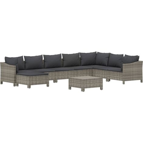 Mobili da giardino mobili da esterno Set di mobili da 9 pezzi con cuscini grigi in resina intrecciata 020018007