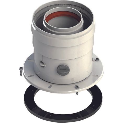 Koaxiale Aluminium-Startbuchse Ø 60/100 mit weiß lackiertem Aluminium-Revisionsflansch