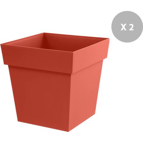 Lot de 2 pots de fleur carré Toscane 39 x 39 cm - 38 L - Orange terre battue - Eda