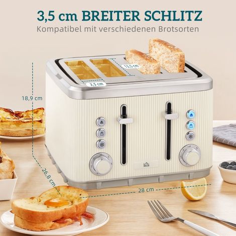 Bouilloire électrique 2200W, 1,7L à ébullition rapide avec filtre anticalcaire, grille-pain 4 fentes à 7 niveaux de brunissage, blanc crème, lot de 2 appareils (1/5)