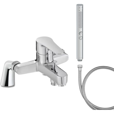 Mitigeur baignoire JACOB DELAFON July + pommeau de douche Shift+ rond + flexible de douche métal + colonnettes (1/4)
