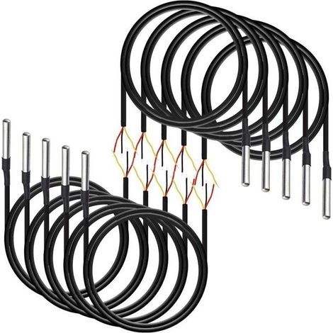 Pack of 10 Waterproof Digital Temperature Sensors, Range -55°C to 125°C, with 1 Meter Cable (1/4)