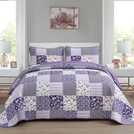 Parure de lit 3 pièces avec Couette réversible à Motif Floral bohème pour Toutes Les Saisons, pour Grand lit, 228,6 x 243,8 cm, Violet (1/5)
