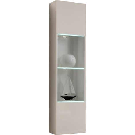 Vitrine murale Fly 42 avec éclairage LED - Bois MDF cachemire - 40 x 170 x 29 cm - Livraison gratuite (1/3)