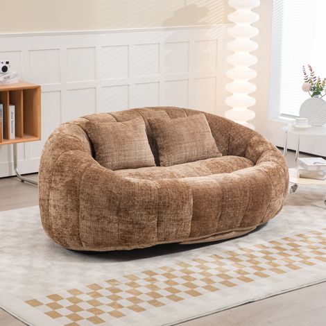 Sillón puf biplaza grande de chenilla con espuma café OKMYHOME (1/5)