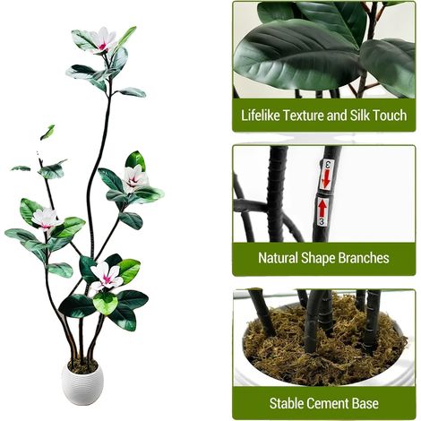 Albero di magnolia artificiale, decorazione per interni, pianta artificiale realistica, 180 cm (1/2)