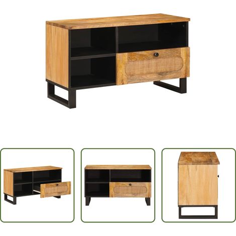 Meuble tv marron - Meuble TV Marron 80 x 33 x 46 cm Bois de mangue massif (1/5)
