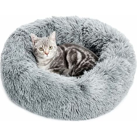 Pet Winter Warm Plush Round Mat Non-Slip Base (Light Gray, 40cm) 1pcs (1/5)