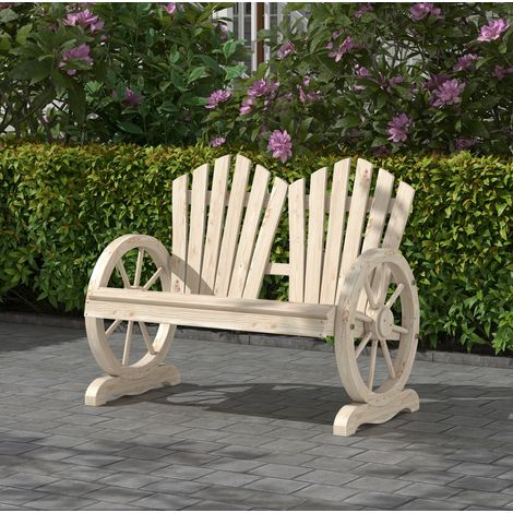 Panchina da giardino con braccioli, 2 posti, 108 x 66 x 95 cm, legno naturale OKMYHOME (1/5)