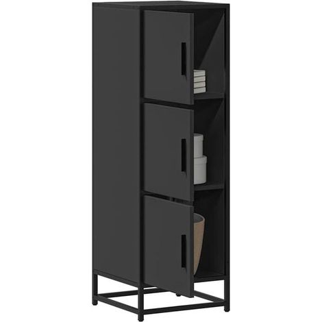 Buffet haut noir 35,5x35x106,5 cm en bois d'ingénierie et métal (1/5)