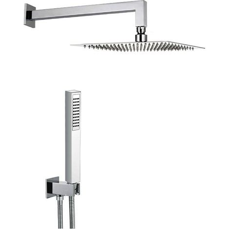 Kit Doccia Estro Quadro 20Q in Inox Cromato dal Design Moderno con Braccio Doccia + Soffione 200x200 mm (1/3)