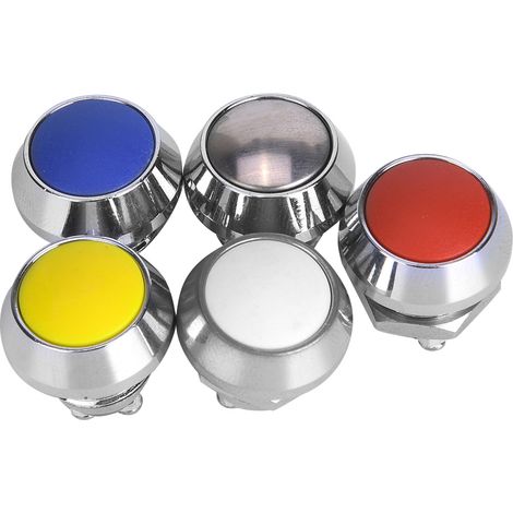 Interrupteur à bouton-poussoir métallique à 5 broches, 12 mm, 2 A/36 V CC, comprend 5 écrous (rouge, jaune, bleu, blanc et métallique). (1/5)