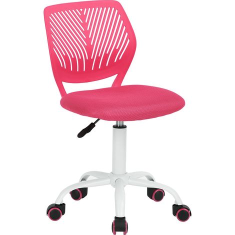Fauteuil de Travail pivotant à 360° pour Adolescentes avec Dossier en Maille PP Hauteur réglable Rose (1/5)