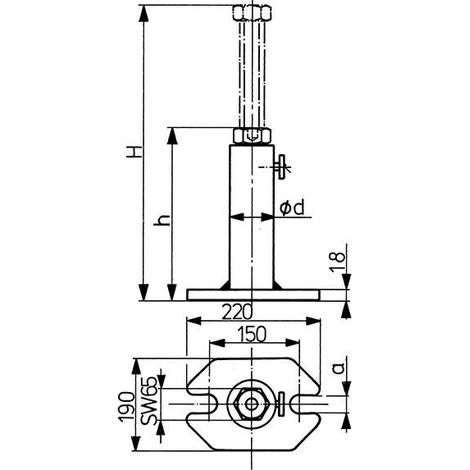 Vérin à vis lourd, Taille : 300 mm, à hauteur réglable h-H 200-300 mm, a 26 mm, d : 70 mm, Capacité : 80 kN (1/3)