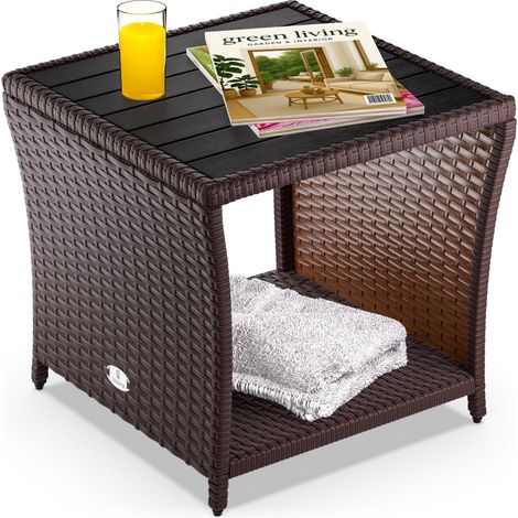 Casaria – Table d'appoint en polyrotin 45x45x40cm – Plateau WPC résistant aux intempéries – Pieds réglables en hauteur – Pour intérieur et extérieur (1/5)