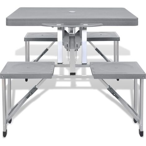 Set de 1 table et 4 chaises de camping pliable Design moderne, Ensemble repas de jardin Aluminium gris clair OIB9707E (1/5)