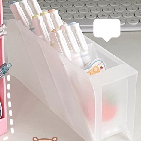 Ein verspielter Schreibtisch-Organizer im koreanischen Stil, perfekt für Instagram, mit schlichtem Cartoon-Design, vier Fächern, einem schrägen Stiftehalter, einem Make-up-Pinselhalter und einem Lippe (1/5)