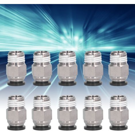 Lot de 10 raccords rapides pneumatiques en nickel cuivré, connecteurs rapides traversants à filetage extérieur, 4-M5. (1/5)