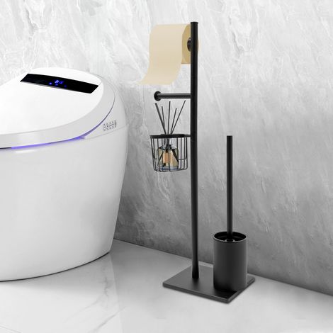 Badezimmer-Ständer, Toilettenpapierhalter, verchromt mit Bürste, silber
