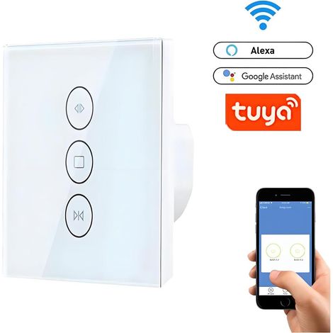 Interrupteur intelligent WiFi pour volet roulant - Interrupteur mural compatible avec la télécommande vocale Alexa - Interrupteur tactile WiFi - Interrupteur mural tactile [Fil neutre requis] (1/5)