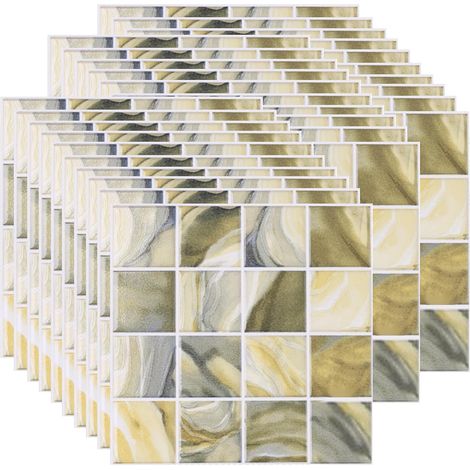 30 Pièces Mosaïque Stickers Carreaux Muraux, Credence PVC Adhesive pour Cuisine Salle de Bain, Imperméables Stickers Carrelage, Résistant à la Chaleur Autocollant Carreau (Jaune Clair) (1/5)