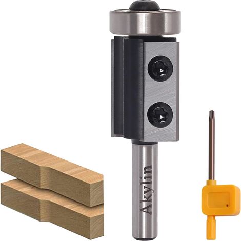 Fraise à Affleurer Réversible - Tige 8 mm - Lame Interchangeable en Carbure de Tungstène - 2 Côtés - Avec Roulement à Billes - Pour Traitement des Bords en Bois (1/5)