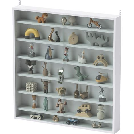 Vitrine pour collection vitrine murale 80 x 9,5 x 83 cm 6 étagères réglables en hauteur 2 portes coulissantes en verre (1/5)