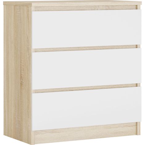 Cassettiera 3 cassetti, Rovere Sonoma / Bianco Opaco, 70 x 79 x 39 cm (1/4)