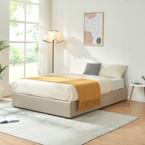 Cama matrimonio Nola somier abatible lino 140x200cm Beige [en.casa] (1/5)