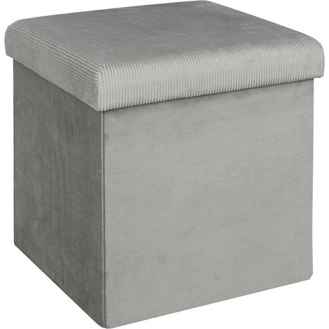 ALESSIA - Pouf Coffre Carré Velours Côtelé Gris (1/5)